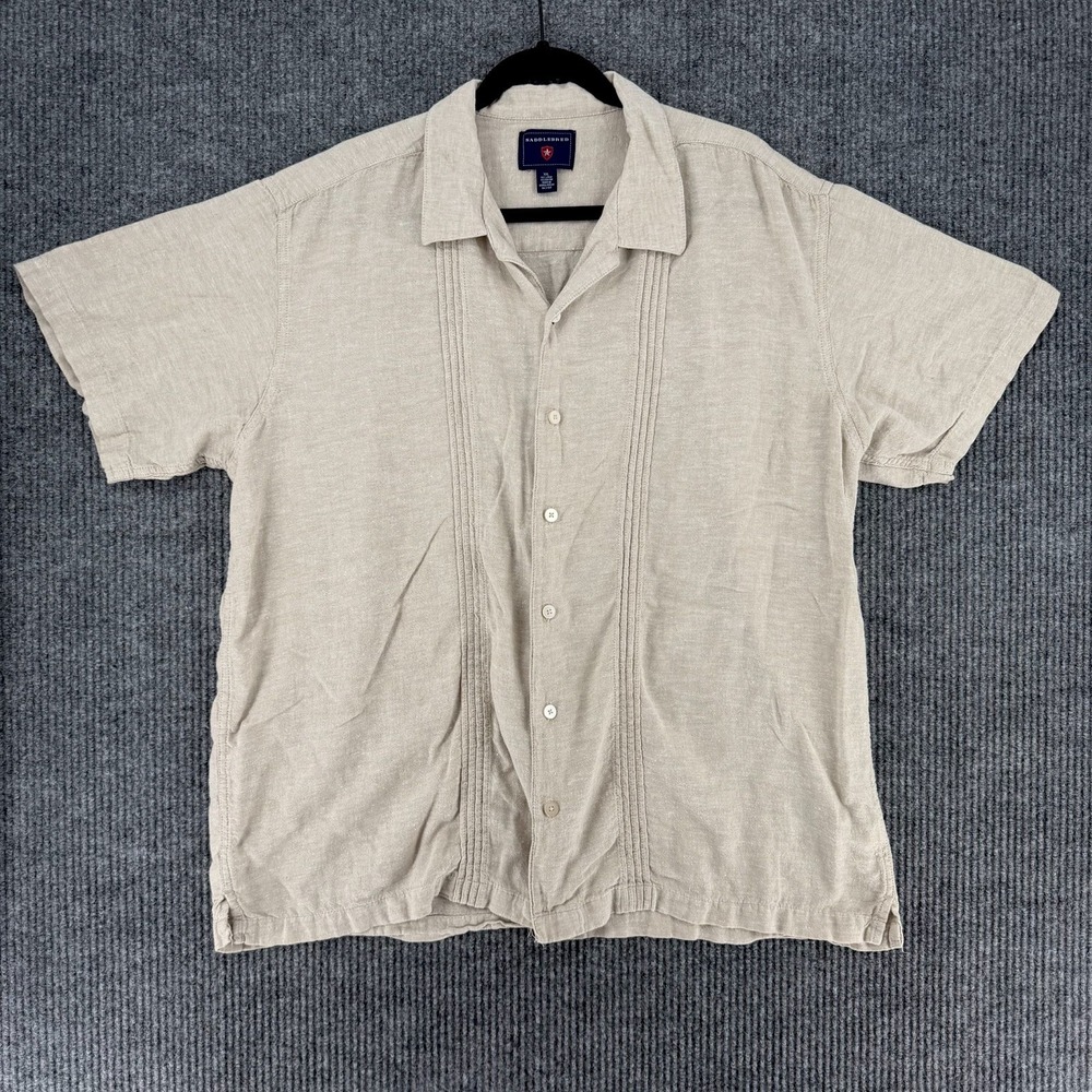 Vintage Saddlebred linen camp shirt XXL guayabera resort euro summer ss button
